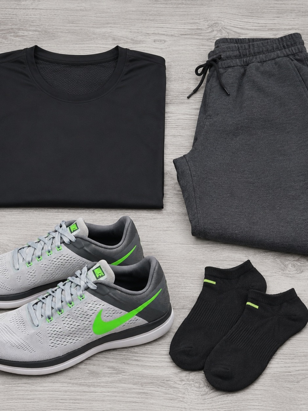 Nike Flex 2016 Men’s  Size 12 Light Gray Running Shoes with Neon Green Swoosh